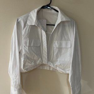 COPY - White cropped twist top long sleeve top